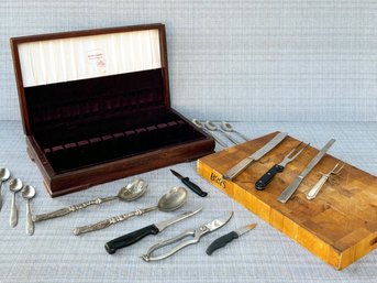 A Boos Block And Assorted Vintage Cutlery