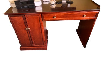 Traditional Style Glass Top Computer Desk With Side Cabinet
