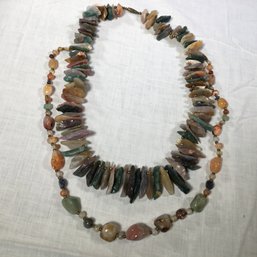 Two Vintage Semi Precious Stone Necklaces - Very High Polished Stones - Longest Is 20' Long - Very Nice !