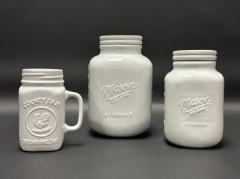 A Selection Of White Porcelain Mason Jars