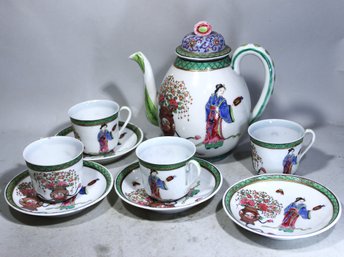 Antique Chinese Famille Rose Fine Porcelain Partial Tea Set 19th Century