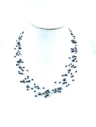 Multistrand Floating Faux Grey Pearl Necklace