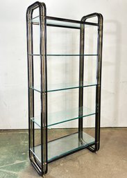 A Vintage Mid Century Metal And Glass Etagere In Style Of Milo Baughman