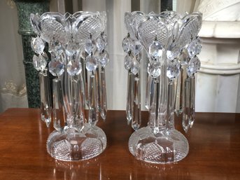 Very Pretty Pair Of Vintage Cut Crystal Lusters - Very Nice Pair - Great Sparkle - Nice Quality - Very Nice !