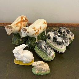 A Collection  Of Antique Staffordshire  Porcelain Animals