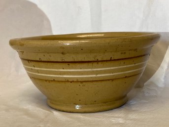 Antique Circa 1900 Yellow Ware Bowl With Cream And Brown Banding