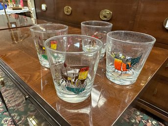 Set Of 4 Vintage Hi-ball Glasses With Decals Based On Old Songs