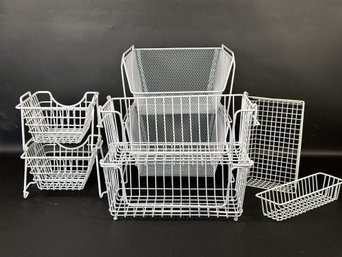 A Grouping Of Wire & Mesh Organizers In White