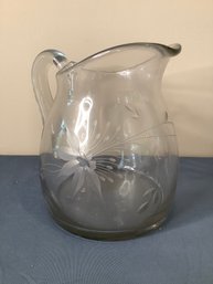 Floral Etched Glass Pitcher