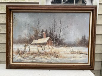 Winter Scene Artist Signed Framed Painting