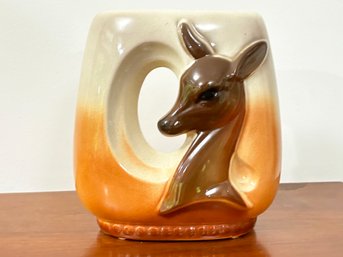 A Vintage 1950's Deer Themed Glazed Ceramic Vase