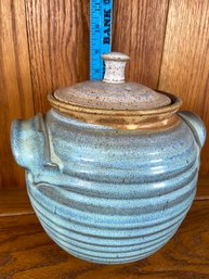Handmade Pottery Crock Jar With Lid Pickle Pot Signed Ryan 8x9