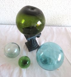 4 Colorful Hand Blown Glass Fishing Ball Floats 1 British Made