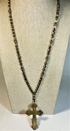 Interesting Silver And Gold Hand Crafted Chain And Cross Pendant Chain 24'