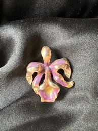 Vintage Purple Enamel Orchid Pin