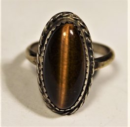 Vintage Sterling Silver Tiger's Eye Oval Cabochon Ring Size 7