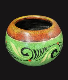 Brightly Colored Mexican Glazed Pottery Planter