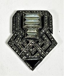 Art Deco Period Sterling Silver Marcasite Small Size Dress Clip