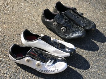 Two Fantastic Pairs Pro Bike Shoes - SPECIALIZED S Works - Size 11.5 & LAKE Size 11 - Both Nice Condition !