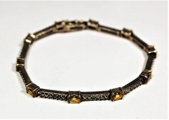 Fine Sterling Silver Bracelet Having Citrine And Marcasite Stones