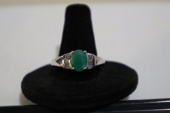 925 Sterling Silver With Green And Clear Stones Ring Size 10 Marked STS Chuck Clemency