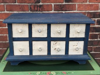 Cute Painted Apothecary Chest - Nice Chippy And Worn Blue & White Paint - Eight (8) Drawers - Nice Piece !