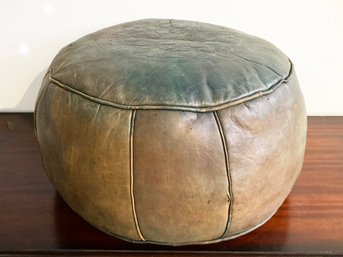 A Vintage Moroccan Leather Pouf - Stuffed