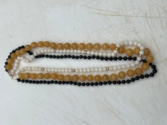 Vintage 3 Strand Beaded Necklace Becklace With Gold Clasp