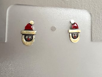 Sterling Silver Enamel Santa Earrings