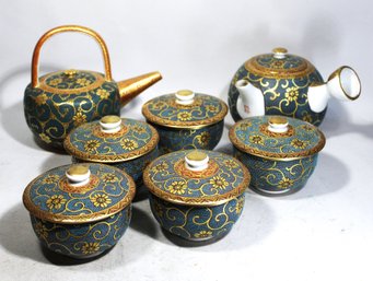 Super Fine Japanese Satsuma Enamel Decorated Signed Tea Service