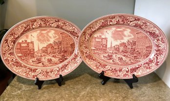 Two Johnson Bros. Historic America Barnum's Museum Broadway New York Platters