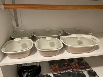 Set Of Six Covered Corningware Stoneware Serving /Cooking Dishes.