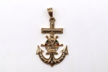 Yellow Gold Plated Anchor Pendant W Beautiful Stones