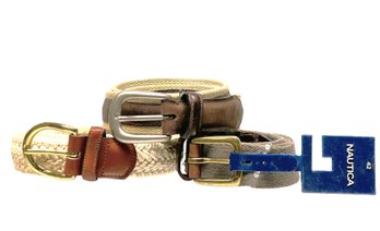 Three Woven/Canvas Belts- Includes Byford & Nautica NOS-Size 40 To 42