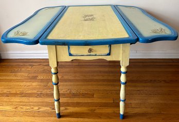 Antique Hand Painted Porcelain Enamel Drop Leaf Kitchen Table