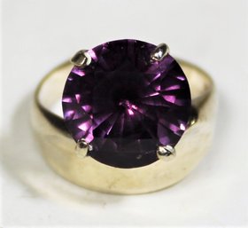 Large Amethyst Sterling Silver Ladies Ring Size 4