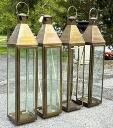A Set Of 4 Very Large (Tall) Antique Brass Lanterns - 'D'