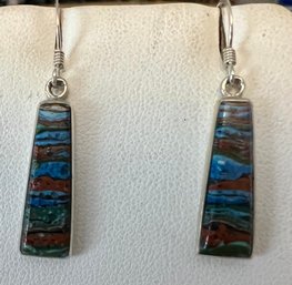 VINTAGE STERLING SILVER SPINY OYSTER TURQUOISE EARRINGS