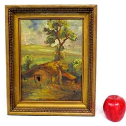 A Small Oil On Board Impressionist Painting Of A Home Next To The Tree