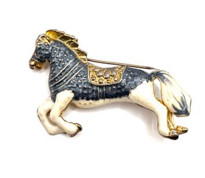 Vintage White And Blue Painted Horse Pendant/brooch