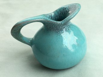 MCM Mid Century Blue Glazed Pottery Pitcher Creamer