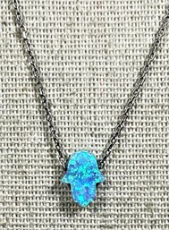 Sterling Silver Chain Opal Hamsa Pendant 16' Long