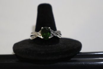 925 Sterling Silver With Dark Green And Clear Stones Ring Size 11 Marked STS Chuck Clemency