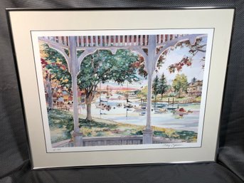 TRACY SUGARMAN Signed / Numbered Print Of Saugatuck Waterfront - With Boats & Water - 61 Of 100 - Framed