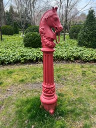 Handsome Hitching Post With Figural Horse Head In Jennings Red