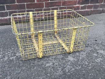 Two (2) Large Vintage Wire Baskets - One Has Great Worn Yellow Paint - The Other Vintage Shopping Basket