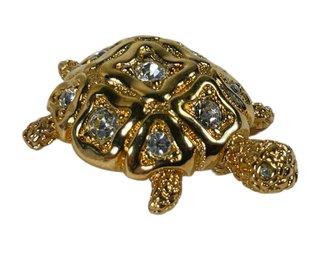 Signed Swarovski Crystal Turtle Form Brooch Gold Tone