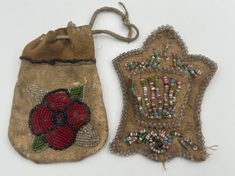 Early 20th Century IROQUOIS Beaded Wall Pocket And Plains Indian Hand Pouch