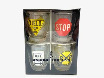 New Old Stock Traffic Sign Shot Glasses By Anchor Hocking