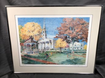 TRACY SUGARMAN Signed / Numbered Print Of Norwalk Green / St. Pauls Church - 61 Of 100 - Framed ! Nice !